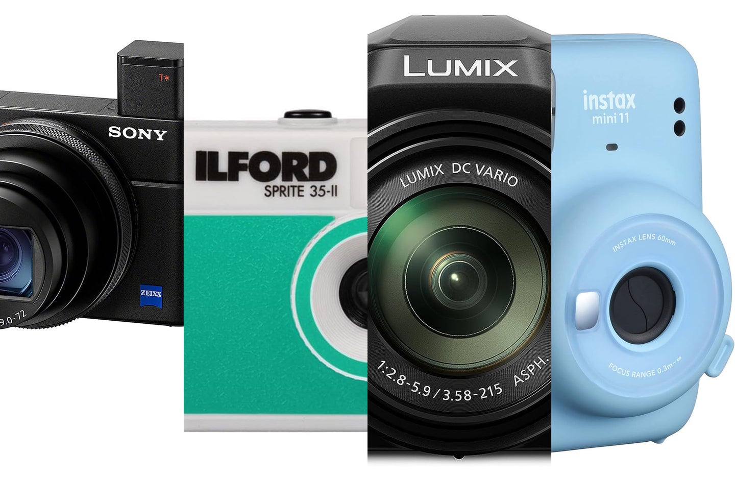 Four examples of the best point-and-shoot cameras on a white background