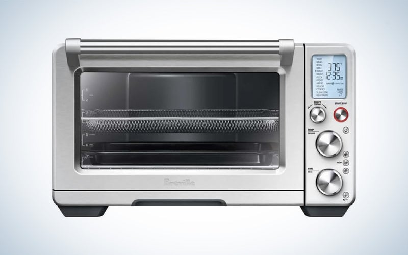 Breville smart oven pro with nothing inside on a plain background