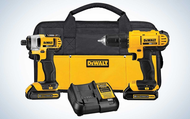 A DeWalt Drill and Driver kit arranged on a plain background for Black Friday